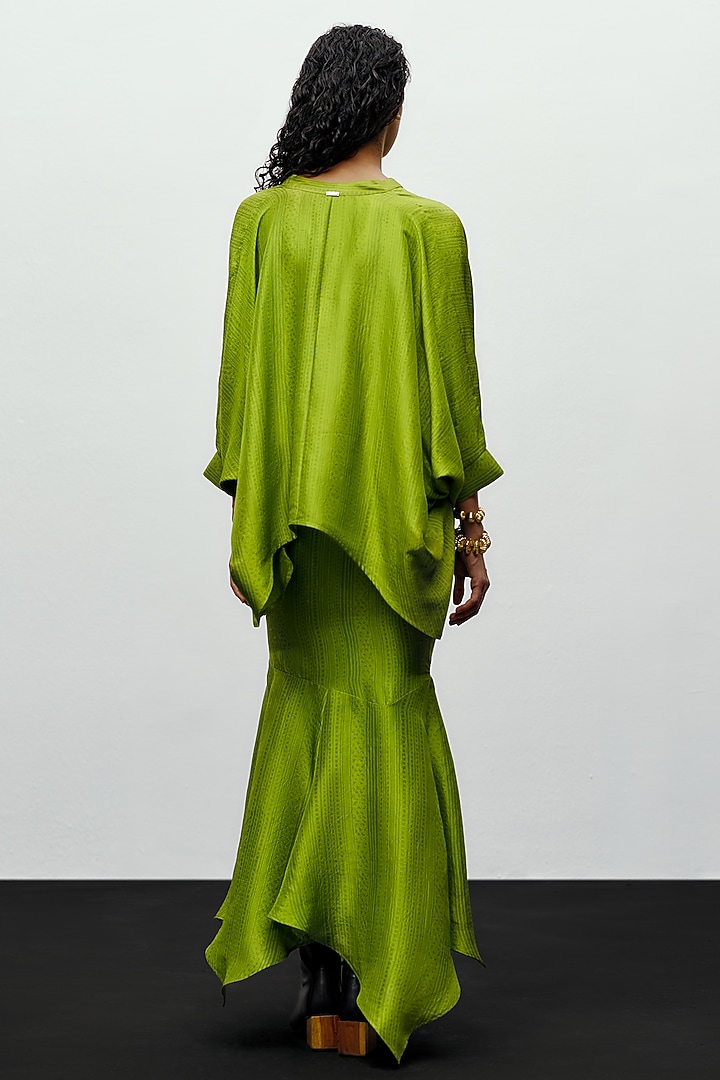 Lime Green Silk Printed Draped Skirt by 431-88 By Shweta Kapur at Pernia's Pop Up Shop