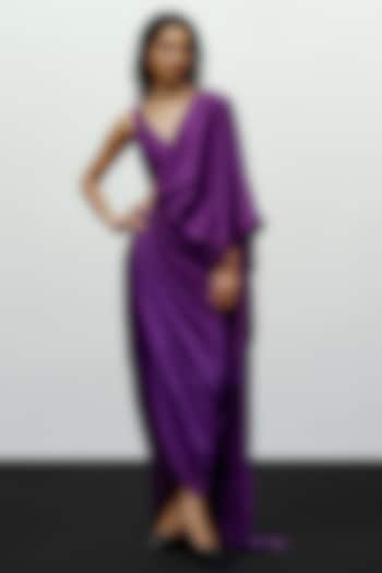 Purple Silk Printed Pre-Draped Wedding Saree by 431-88 By Shweta Kapur at Pernia's Pop Up Shop