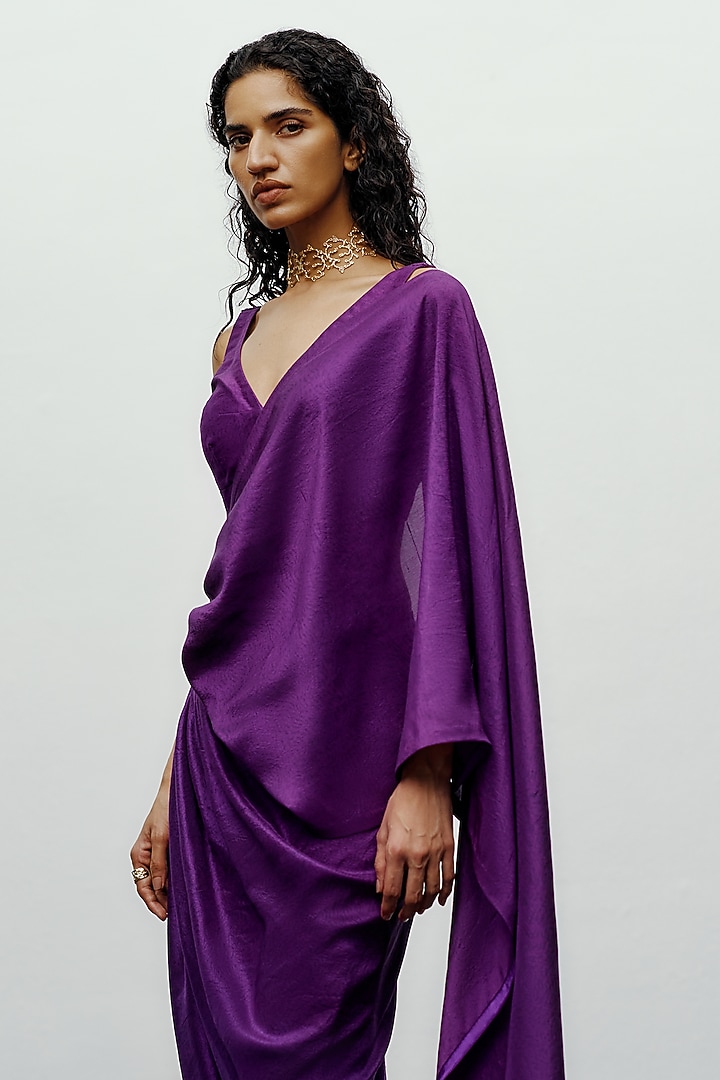 Purple Silk Printed Pre-Draped Wedding Saree by 431-88 By Shweta Kapur at Pernia's Pop Up Shop
