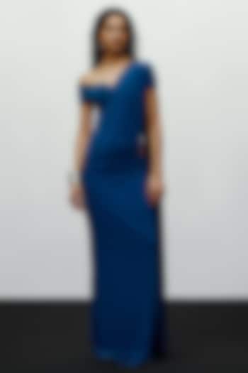 Teal Jersey Ruched Pre-Stitched Party Wear Saree by 431-88 By Shweta Kapur at Pernia's Pop Up Shop