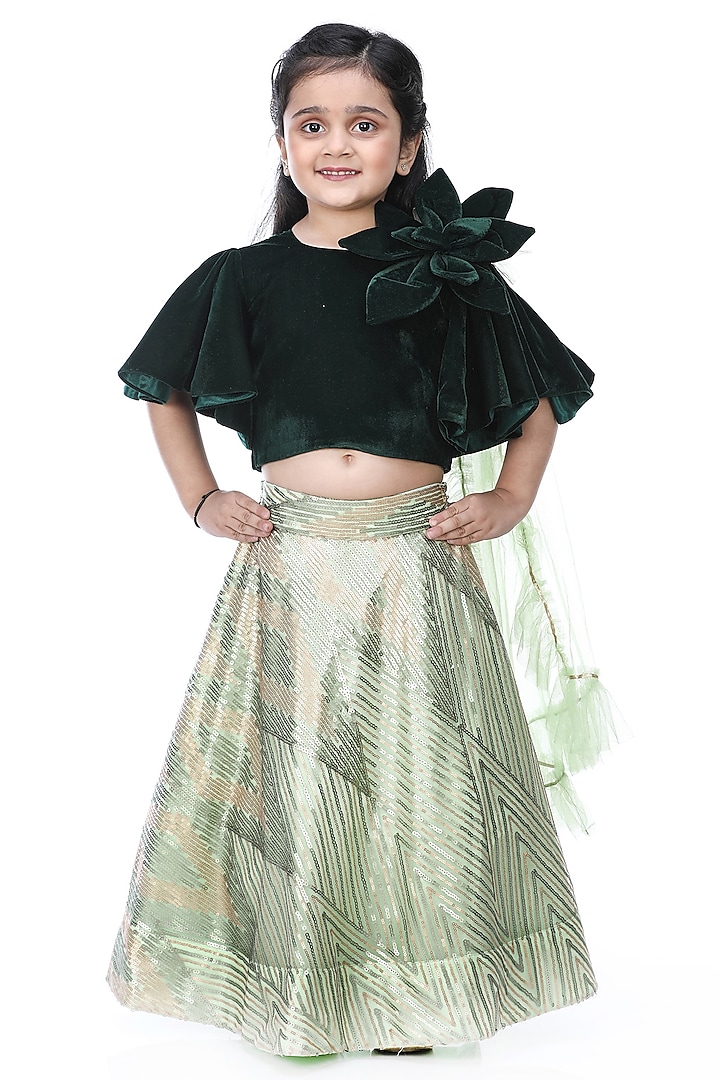 Multi-Colored Net Sequins Lehenga Choli Set For Girls by Shining Kanika