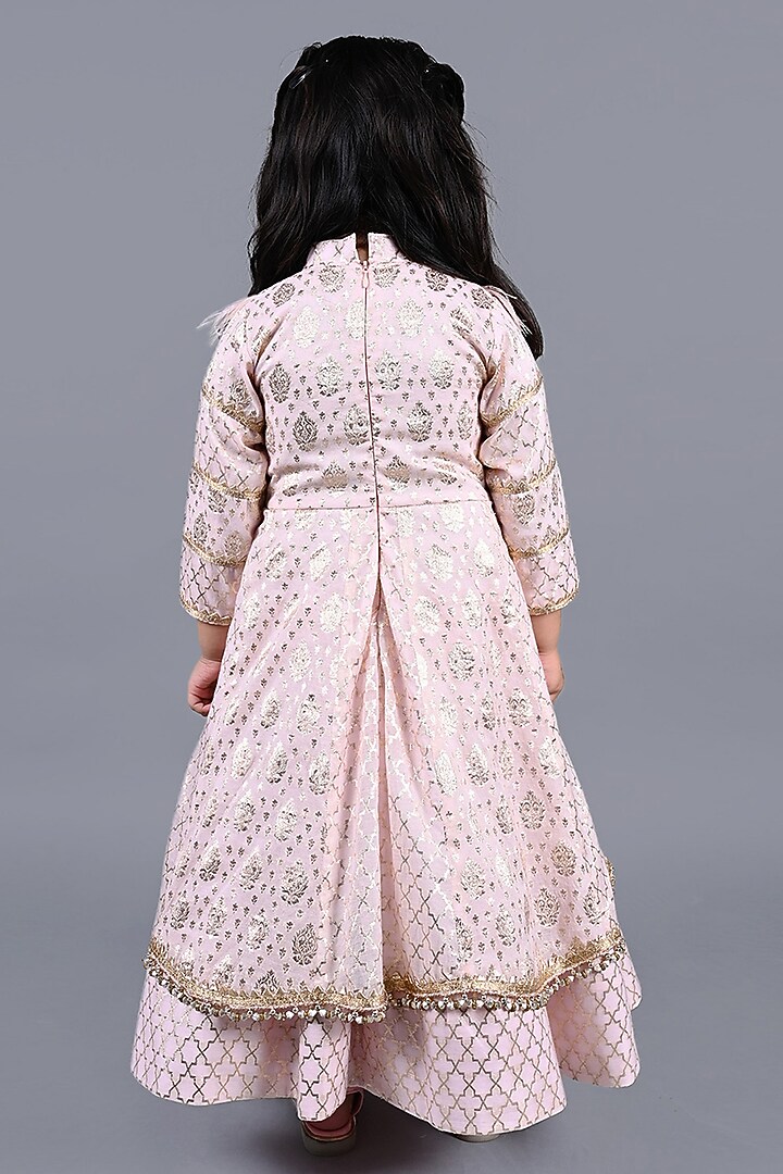 Peach Chanderi Printed Lehenga Choli Set For Girls by Shining Kanika at Pernia's Pop Up Shop