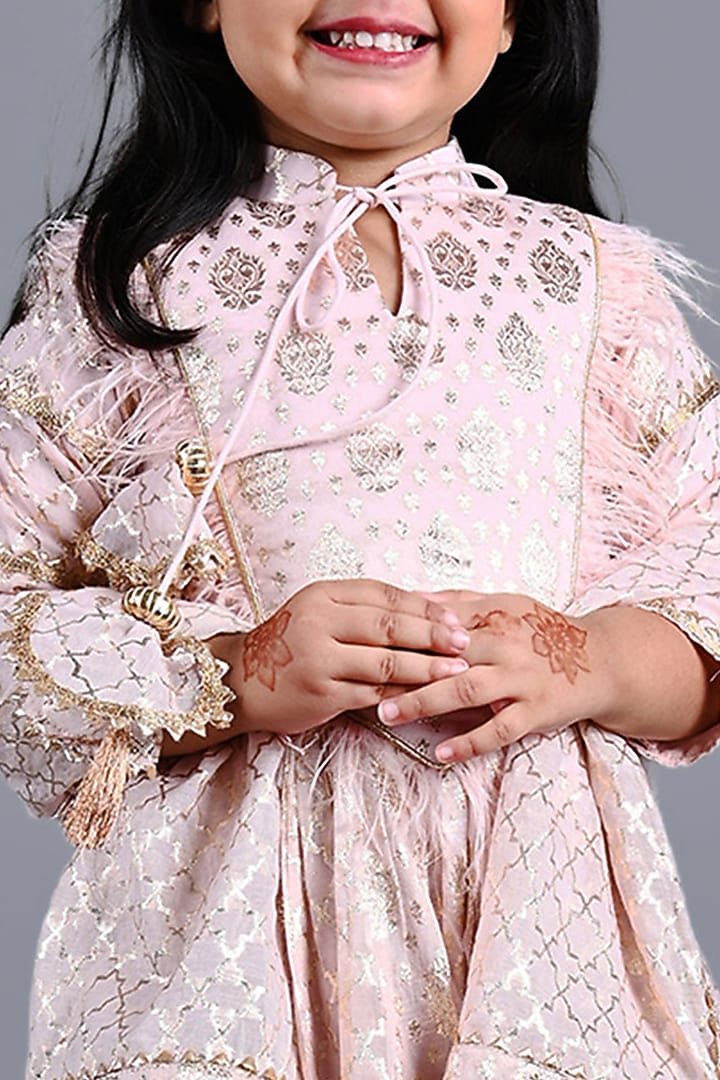 Peach Chanderi Printed Lehenga Choli Set For Girls by Shining Kanika at Pernia's Pop Up Shop