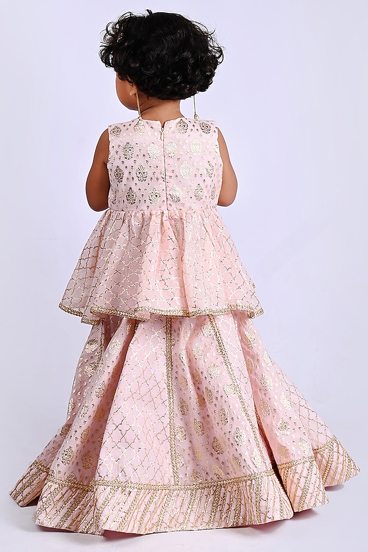 Baby Pink Chanderi Printed Lehenga Choli Set For Girls by Shining Kanika at Pernia's Pop Up Shop