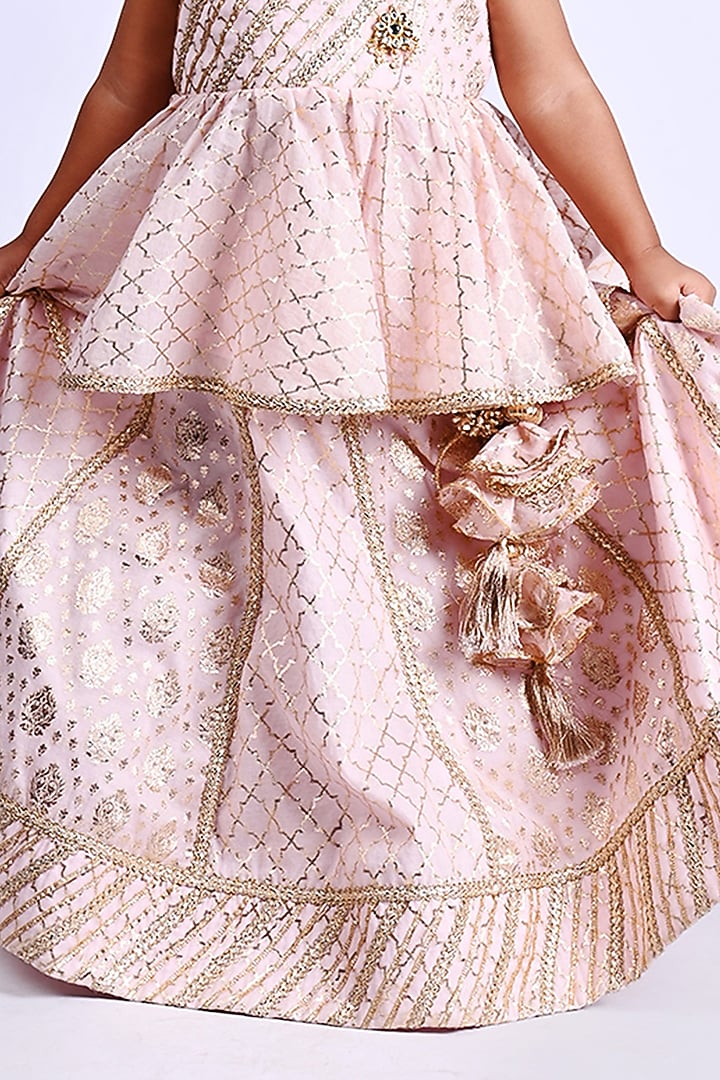 Baby Pink Chanderi Printed Lehenga Choli Set For Girls by Shining Kanika at Pernia's Pop Up Shop