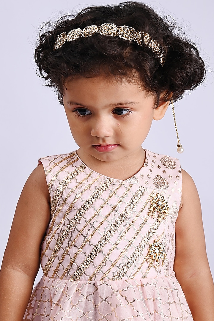 Baby Pink Chanderi Printed Lehenga Choli Set For Girls by Shining Kanika at Pernia's Pop Up Shop