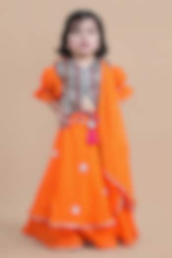 Orange Georgette Embroidered Lehenga Choli Set For Girls by Shining Kanika