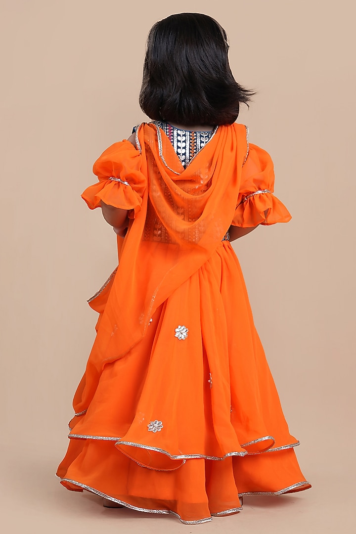 Orange Georgette Embroidered Lehenga Choli Set For Girls by Shining Kanika at Pernia's Pop Up Shop