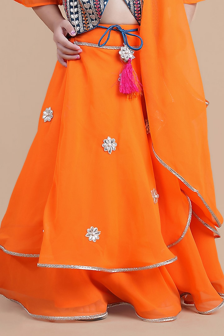 Orange Georgette Embroidered Lehenga Choli Set For Girls by Shining Kanika at Pernia's Pop Up Shop