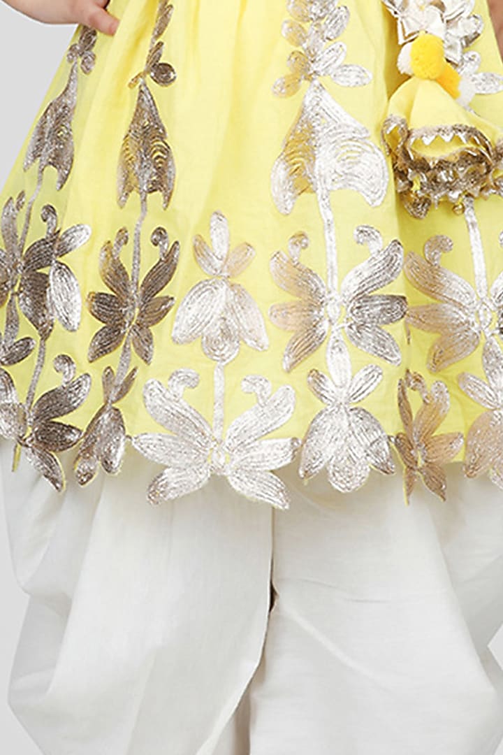 Off-White Cotton Silk Dhoti Set For Girls by Shining Kanika at Pernia's Pop Up Shop