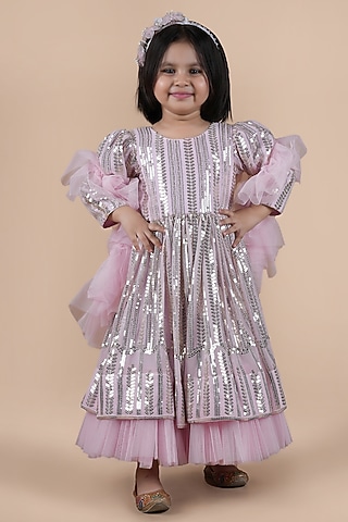 Pink Georgette & Net Anarkali Set For Girls by Shining Kanika