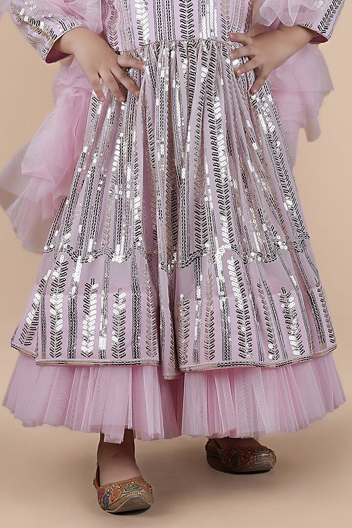Pink Georgette & Net Anarkali Set For Girls by Shining Kanika at Pernia's Pop Up Shop