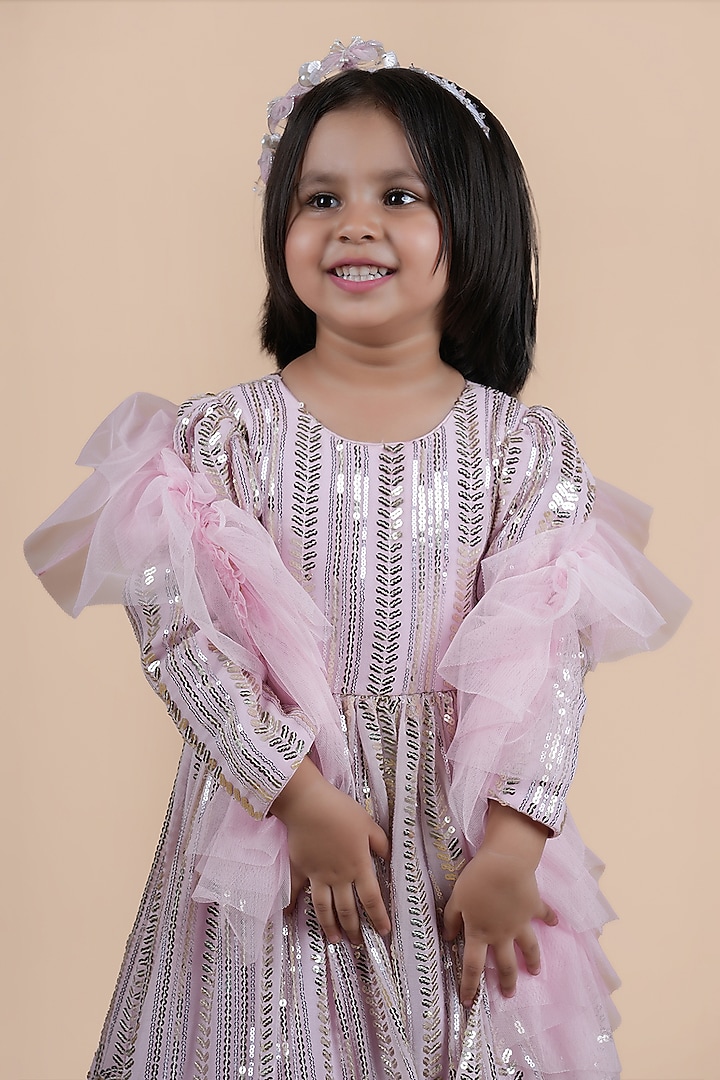 Pink Georgette & Net Anarkali Set For Girls by Shining Kanika at Pernia's Pop Up Shop