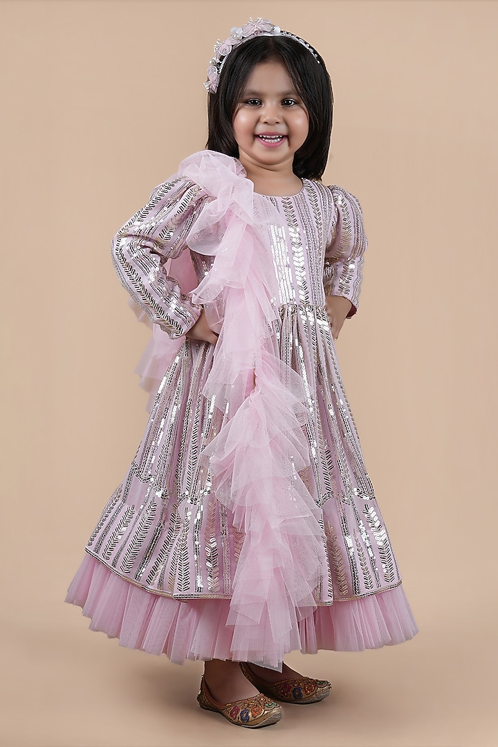 Pink Georgette & Net Anarkali Set For Girls by Shining Kanika at Pernia's Pop Up Shop
