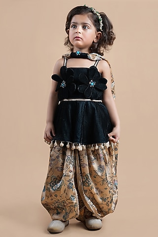 Multi-Colored Silk Crepe Printed Dhoti Set For Girls by Shining Kanika