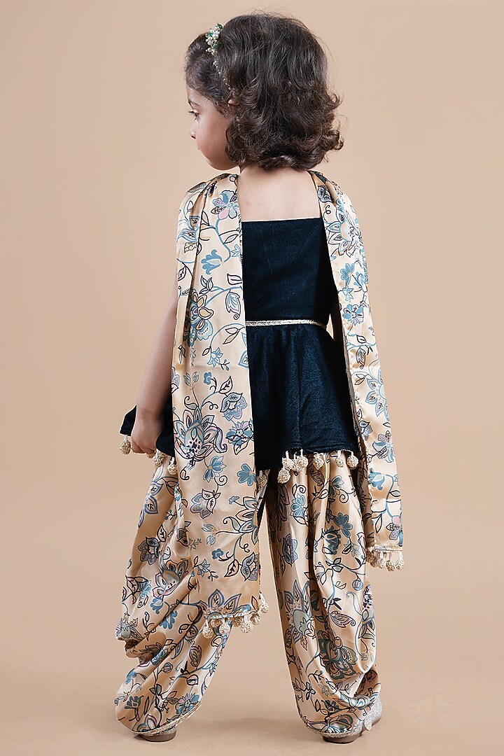 Multi-Colored Silk Crepe Printed Dhoti Set For Girls by Shining Kanika at Pernia's Pop Up Shop