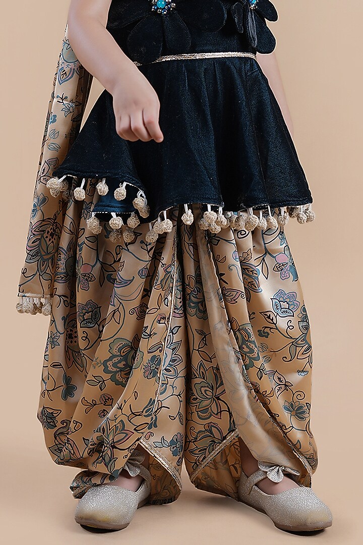 Multi-Colored Silk Crepe Printed Dhoti Set For Girls by Shining Kanika at Pernia's Pop Up Shop