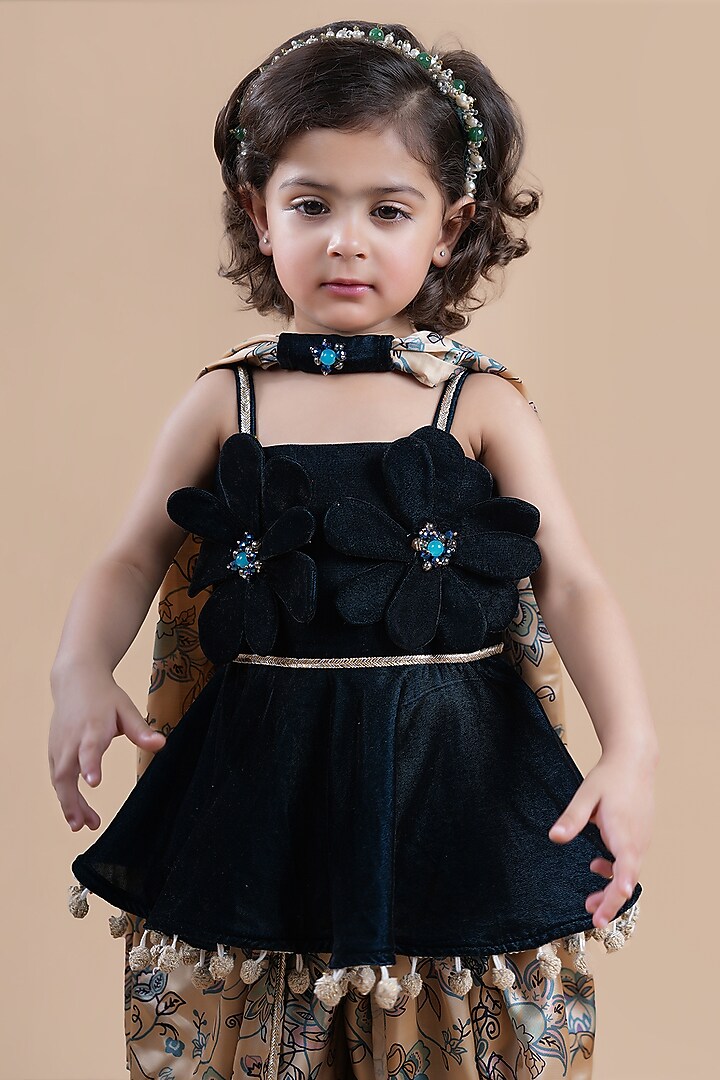 Multi-Colored Silk Crepe Printed Dhoti Set For Girls by Shining Kanika at Pernia's Pop Up Shop