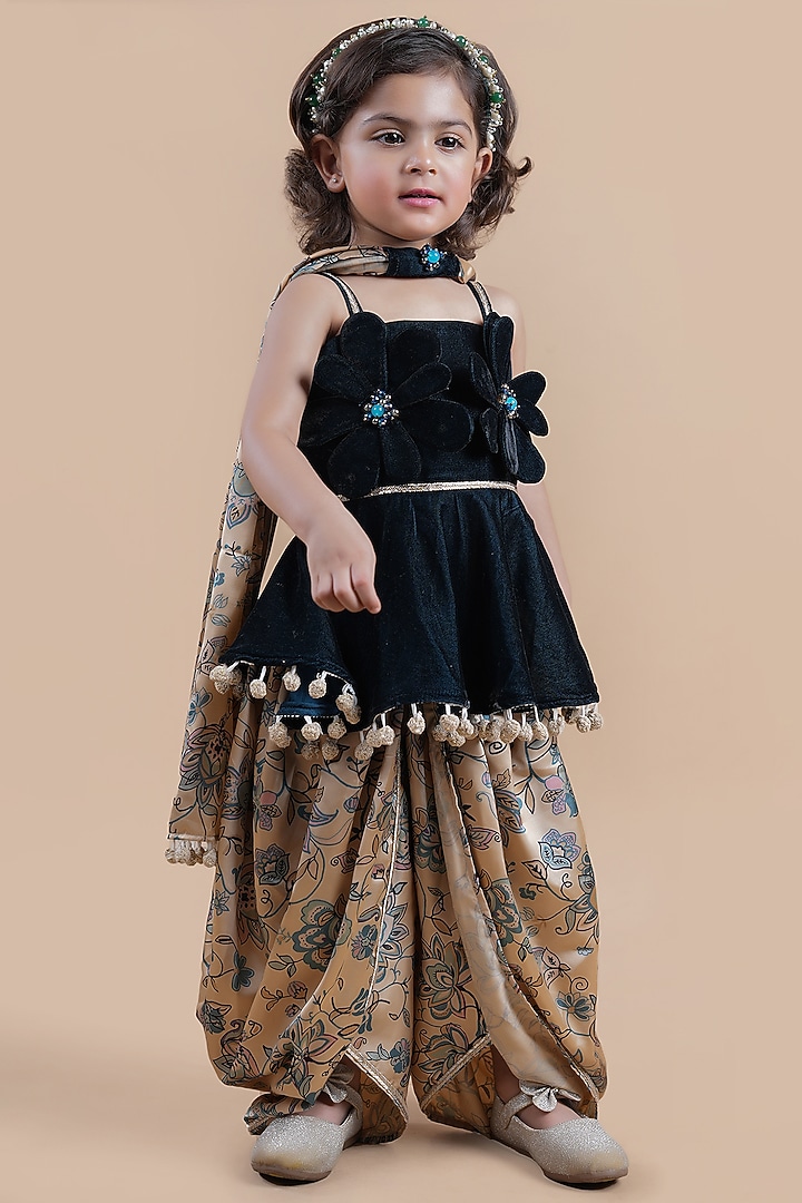 Multi-Colored Silk Crepe Printed Dhoti Set For Girls by Shining Kanika at Pernia's Pop Up Shop