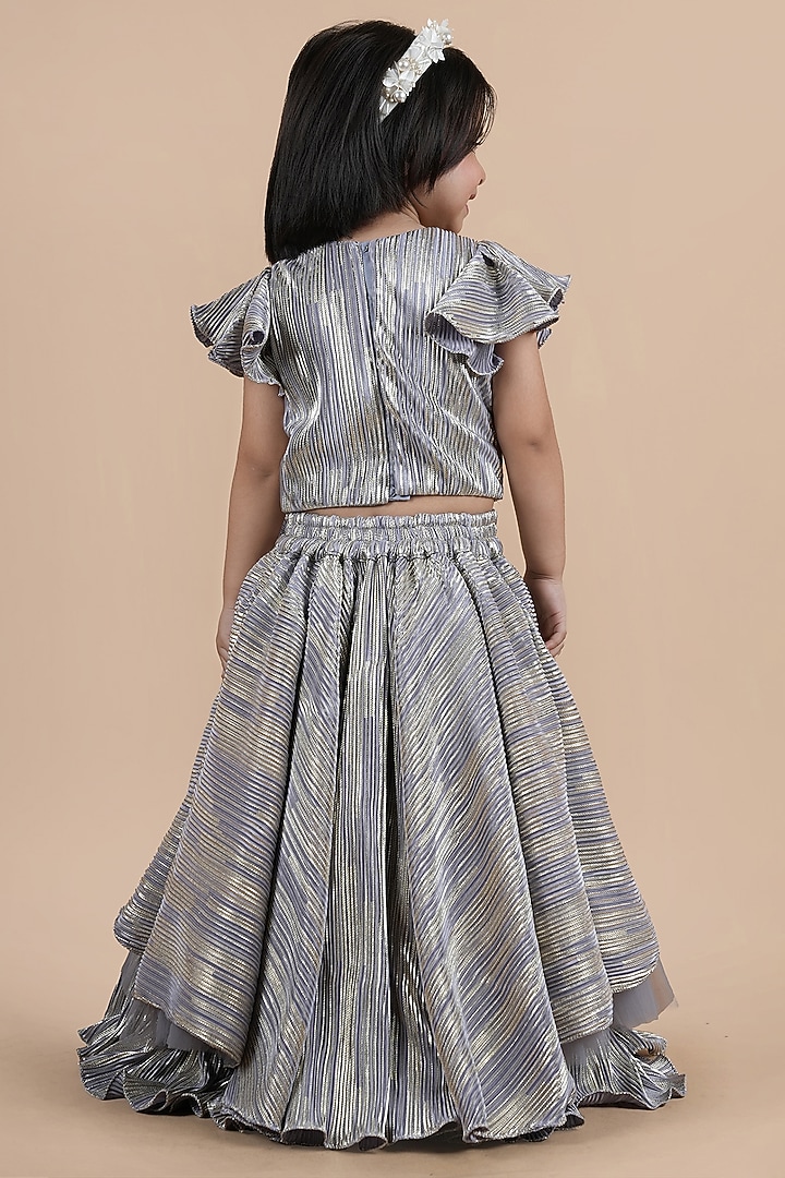 Grey Pleated Crepe Embellished Lehenga Choli Set For Girls by Shining Kanika at Pernia's Pop Up Shop