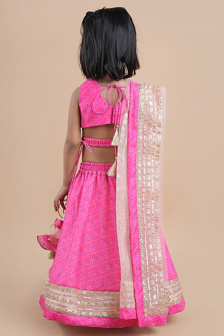 Pink Chanderi Printed Lehenga Choli Set For Girls by Shining Kanika at Pernia's Pop Up Shop
