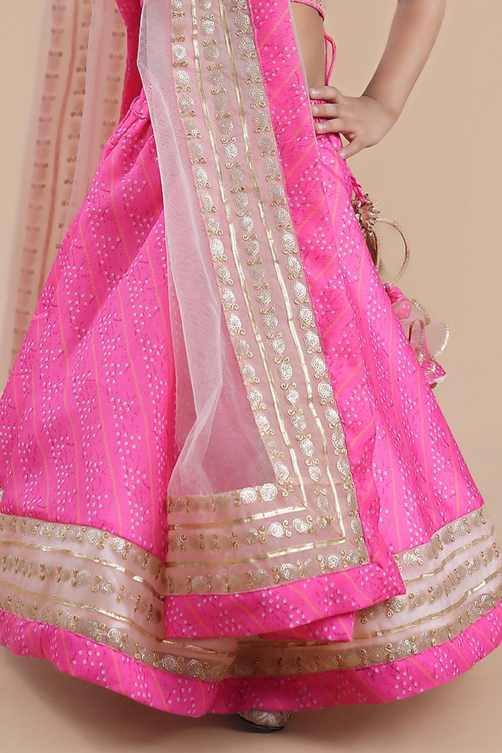 Pink Chanderi Printed Lehenga Choli Set For Girls by Shining Kanika at Pernia's Pop Up Shop