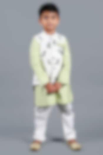Off-White Cotton Cambric Printed Nehru Jacket Set For Boys by Shining Kanika