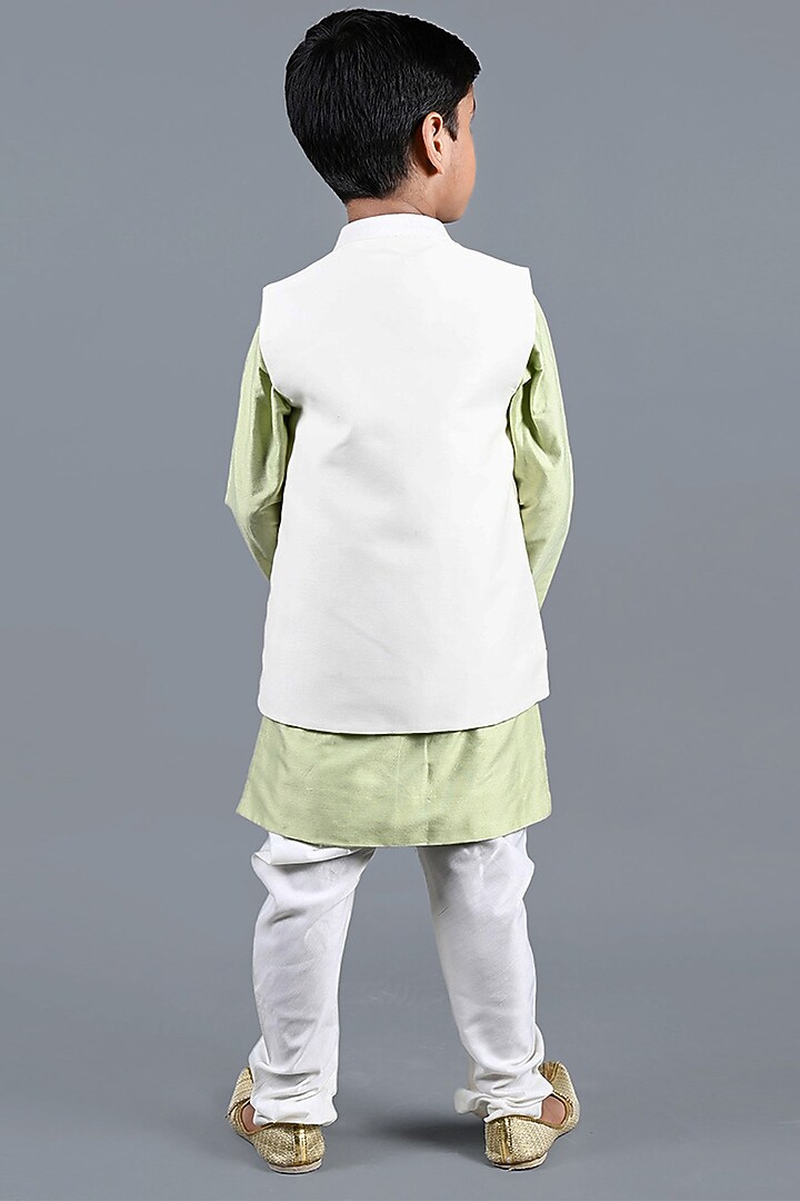 Off-White Cotton Cambric Printed Nehru Jacket Set For Boys by Shining Kanika at Pernia's Pop Up Shop