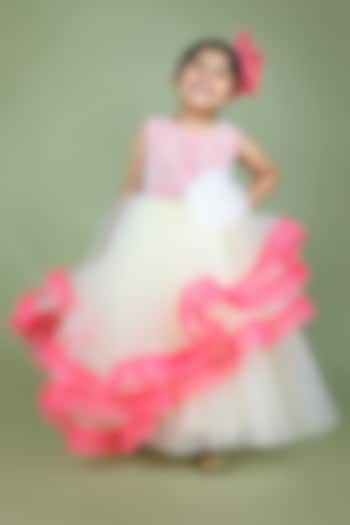Off-White & Pink Embroidered Gown For Girls by Shining Kanika