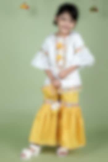 Mango Yellow Cotton Silk Sharara Set For Girls by Shining Kanika