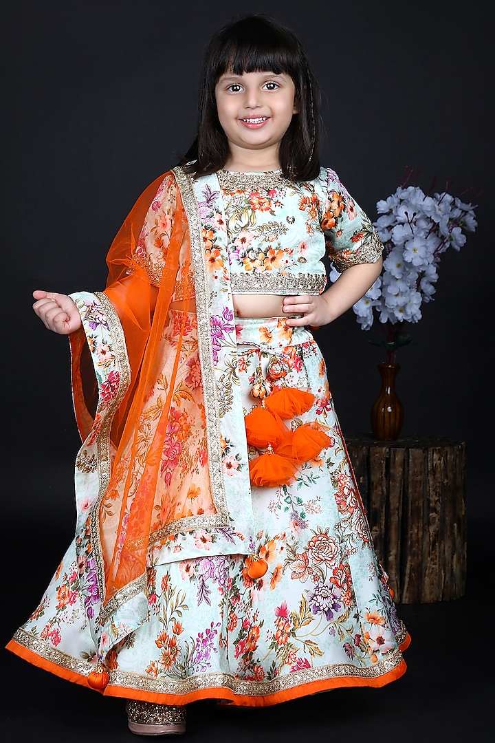 Multi-Colored Floral Printed Lehenga Set For Girls by Shining Kanika