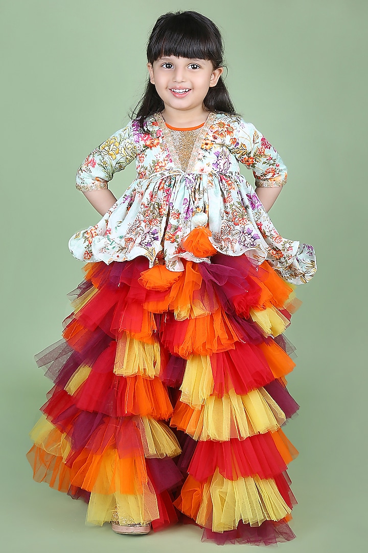 Multi-Colored Net Sharara Set For Girls by Shining Kanika