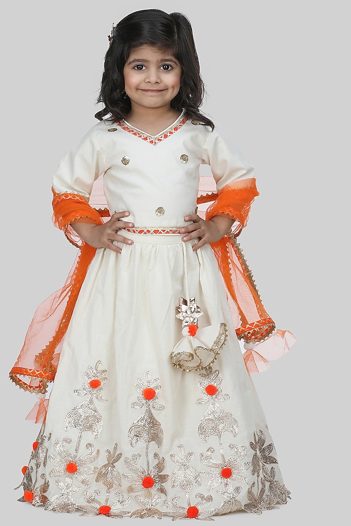White Embroidered Lehenga Set For Girls by Shining Kanika