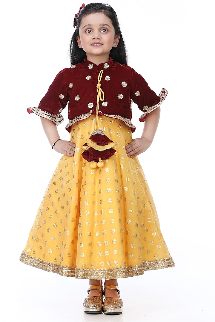Yellow Embroidered Anarkali Set For Girls by Shining Kanika