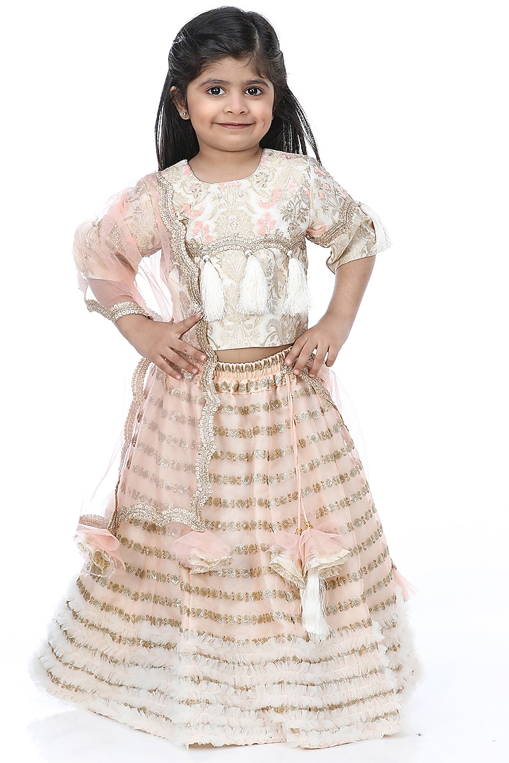 Off-White Organza Lehenga Set For Girls by Shining Kanika at Pernia's Pop Up Shop