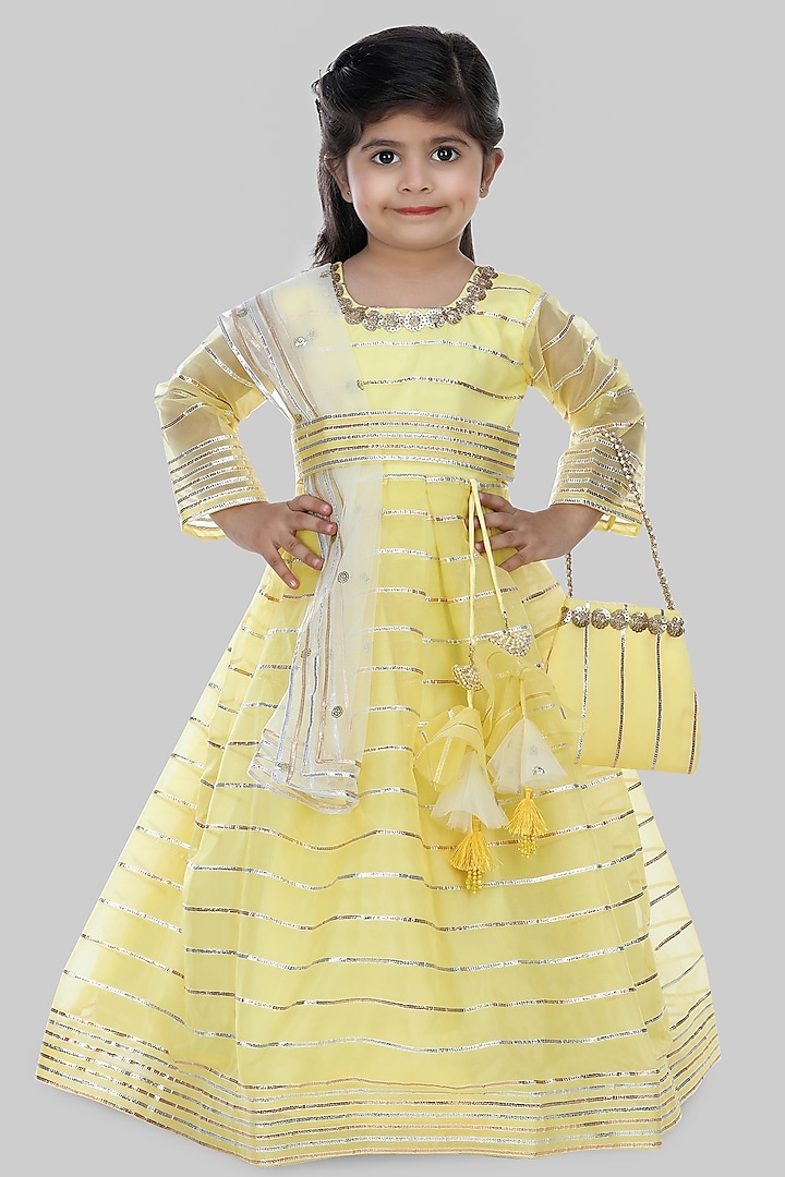 Yellow Organza Anarkali Set For Girls by Shining Kanika at Pernia's Pop Up Shop