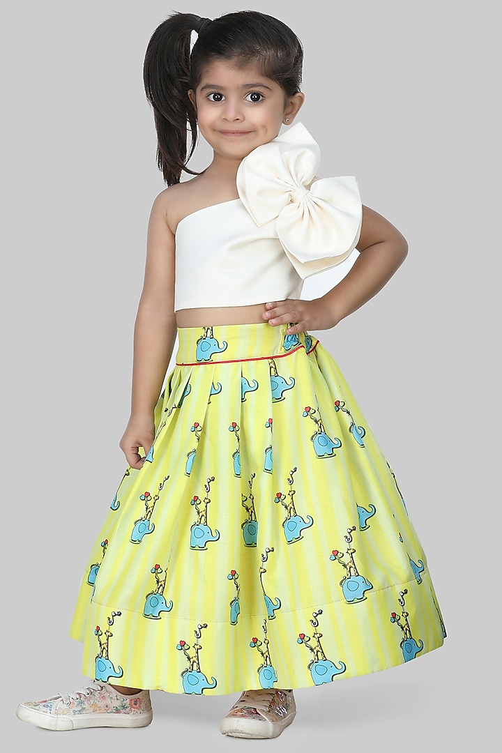 Yellow Printed Skirt Set For Girls by Shining Kanika