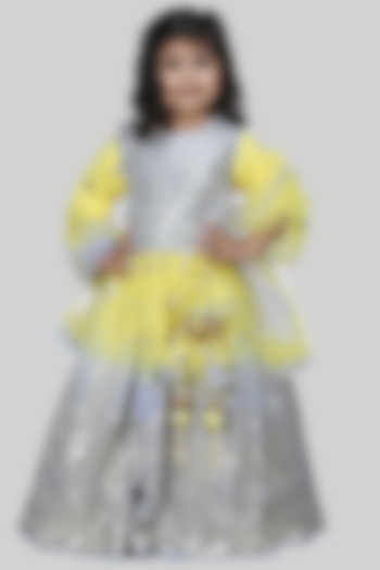 Yellow & Lavender Georgette Lehenga Set For Girls by Shining Kanika