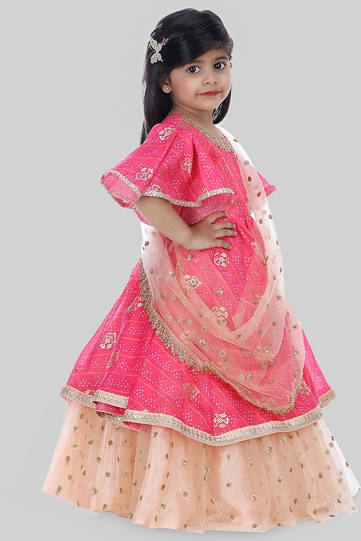 Hot Pink Printed Anarkali For Girls by Shining Kanika at Pernia's Pop Up Shop