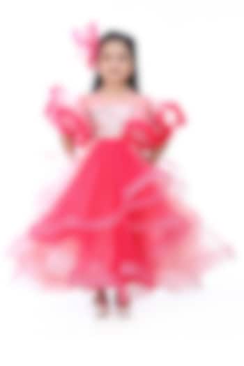 Hot Pink Organza & Net Gown For Girls by Shining Kanika