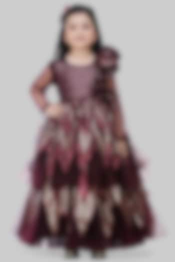Dark Brown Embroidered Gown For Girls by Shining Kanika