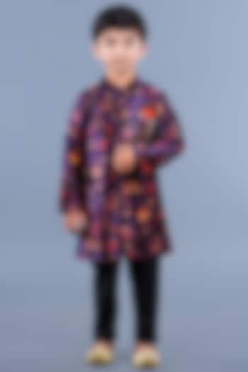Purple Cotton & Silk Printed Achkan Jacket Set For Boys by Shining Kanika