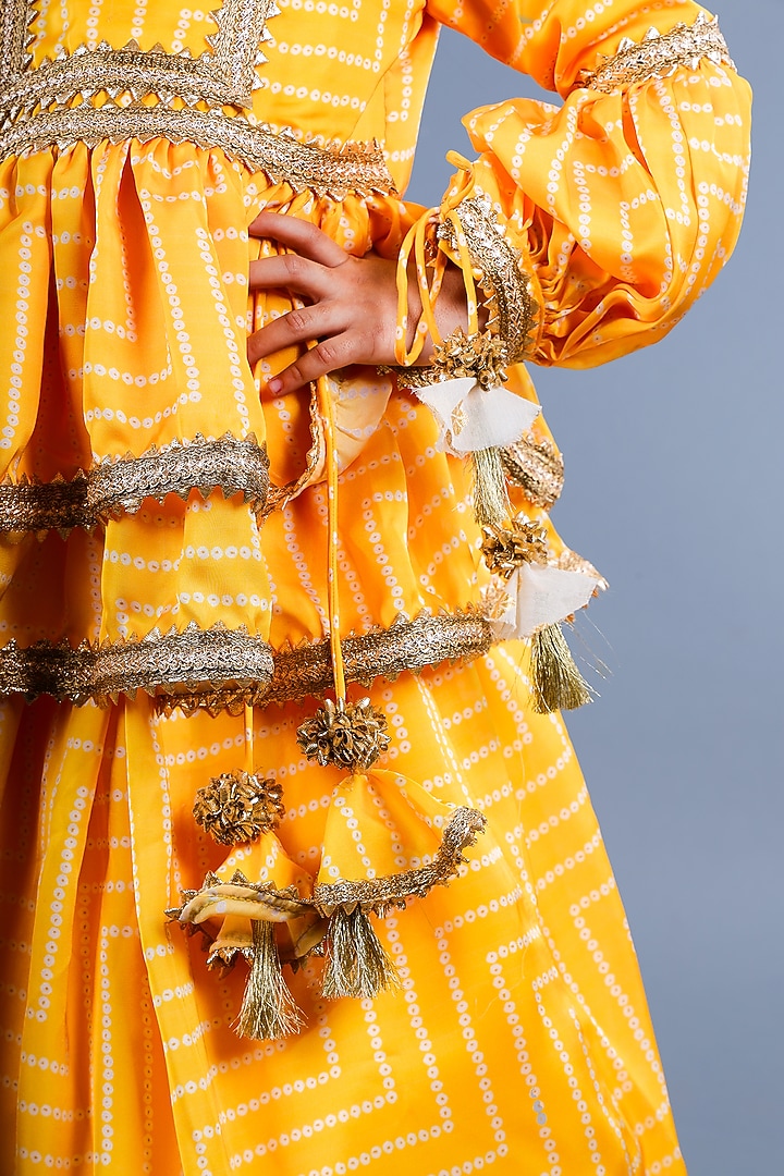 Yellow Cotton & Poly Printed Lehenga Set For Girls by Shining Kanika at Pernia's Pop Up Shop