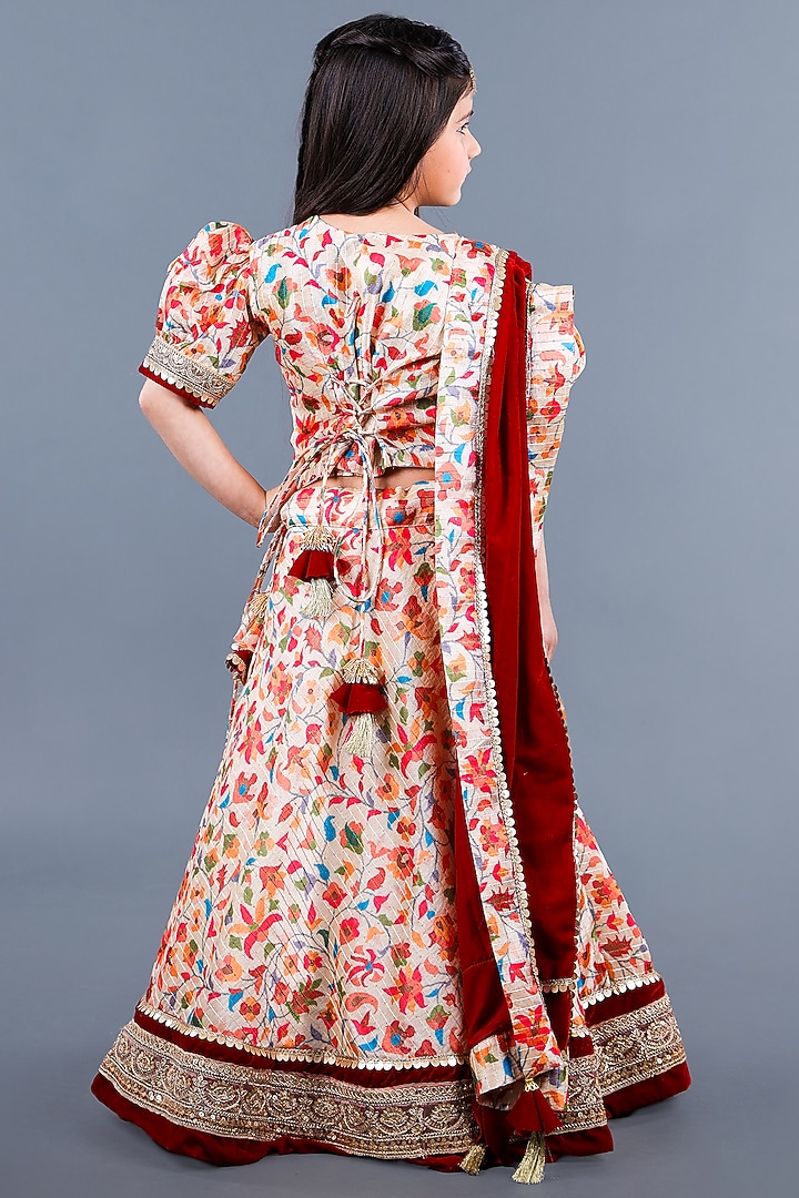 Beige Cotton & Poly Printed Lehenga Set For Girls by Shining Kanika at Pernia's Pop Up Shop