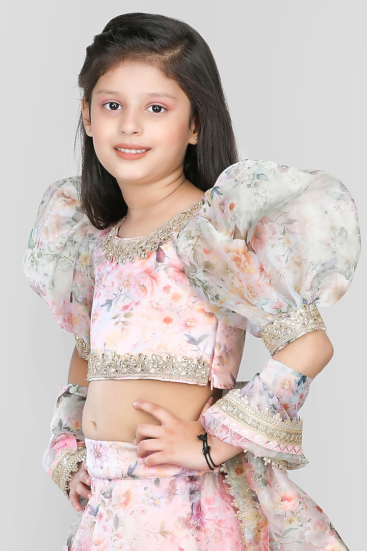 Pink Cotton & Poly Printed Lehenga Set For Girls by Shining Kanika at Pernia's Pop Up Shop