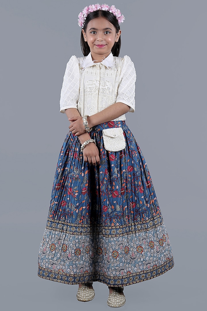 Multi-Colored Cotton & Poly Printed Skirt Set For Girls by Shining Kanika