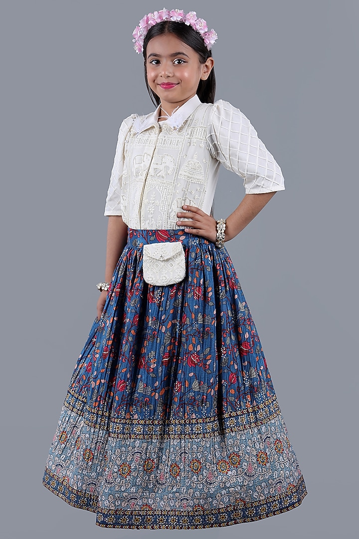 Multi-Colored Cotton & Poly Printed Skirt Set For Girls by Shining Kanika at Pernia's Pop Up Shop