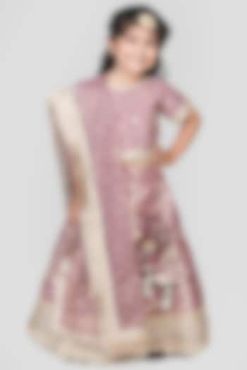 Lilac Cotton & Poly Embroidered Lehenga Set For Girls by Shining Kanika