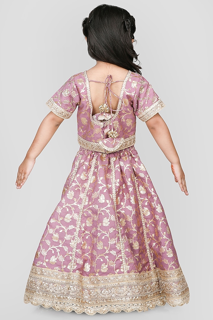 Lilac Cotton & Poly Embroidered Lehenga Set For Girls by Shining Kanika at Pernia's Pop Up Shop