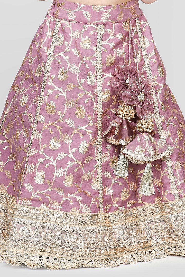 Lilac Cotton & Poly Embroidered Lehenga Set For Girls by Shining Kanika at Pernia's Pop Up Shop